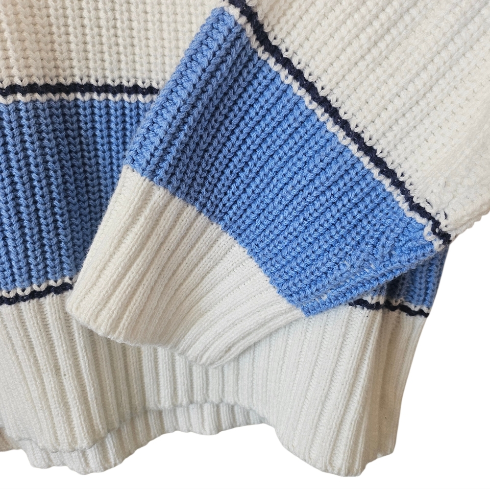 Elan Sloane Cotton Blend Half-Zip Pullover Sweater Blue Ivory Contemporary Sz S - Picture 5 of 9
